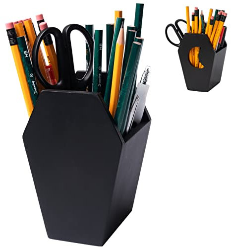 IRISVITA Kleiner Sarg Stifthalter für den Schreibtisch, gruseliger Make-up-Pinselhalter, Gothic-Dekor für Zuhause, Gothic-Raum-Dekor, Mini-Goth-Kosmetik-Organizer