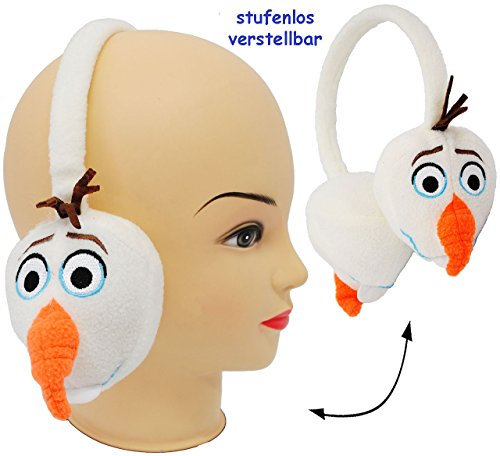 alles-meine.de GmbH 3-D Effekt Ohrenschützer - universal verstellbar - Frozen/die Eiskönigin - Schneemann Olaf - WEIß - aus Plüsch - für Kinder/Jungen & Mädchen - Ohrwä..