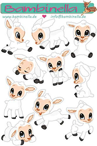 Bambinella Stickerparade – Schaf - 10 Sticker aus PVC-Folie nur für Glatte Oberflächen.