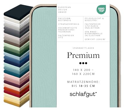 schlafgut Premium Spannbettlaken 140x200 cm Bio-Baumwolle, Petrol Light | Bettlaken, Spannbetttuch 160x200, 160x220 cm, Petrol, Mako Zwirn-Jersey 220 g/m², bis 35 cm Steg, blickdicht, Made in Green