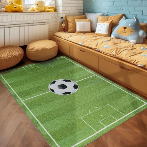 SIMPEX KinderTeppich, Fußballstadion, Teppich Grün, 80 x 120 cm, Läufer