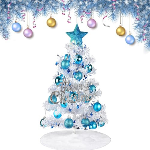 Mini Albero di Natale,DWcouple 60cm Alberi per Fai da Te Home Decor,Albero di Natale Piccolo con 29 Pezzi Ornamenti per Albero di Natale,Finte Piccolo Alberelli con luci e Ornamenti a LED