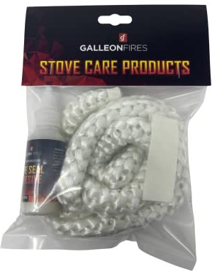 14mm White Stove Rope Kit 2m for Stove Door Seal with Large 50ml Glue & Tape - Heat Resistant 2m x 14mm