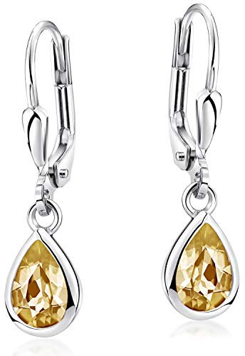 Materia Citrin Ohrringe Silber 925 - Edelstein Damen Ohrhänger orange SO-448-Orange