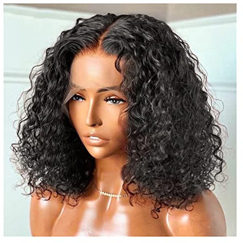 caihuashopping Haarteile Wasserwelle Kurzes Bob-Menschliches Haar 1 3x1 4x1 T. Teil Spitze Perücken Brazilian 8-14 Zoll Transparente Spitze Teil Menschenhaar Perücke vorbereitet Perücken
