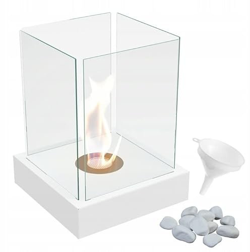 KRATKI Bioethanol-Kamin Freistehender Biocontainer 0,2 l TÜV-zertifizierter pulverbeschichteter Stahl und 4 Glasscheiben