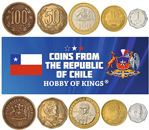 Chile 5 Mixed Coins | 1 Peso to 100 Pesos | Chilean Currency Since 1975