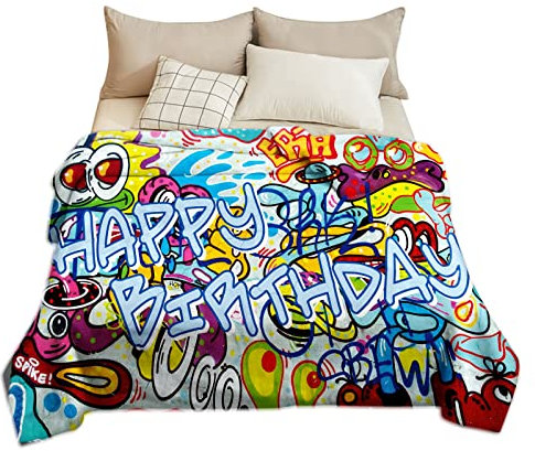 Hip-Hop-Decke mit Graffiti-Aufdruck, Totenkopf, Fleece-Überwurf, Flanelldecke, superweich, Komfort, Sofa, Anime-Decke für Kinder, Erwachsene, Bett, Couch