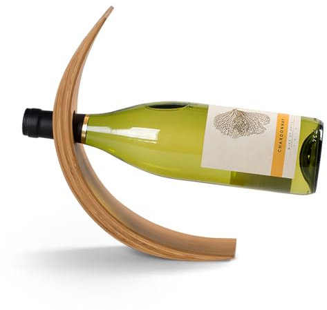 Somonka-L Einzelner Weinflaschenhalter, natürliches Bambusregal, selbstbalancierendes Ausstellungsregal, Weinständer