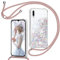 TUUTPU Handyband für Huawei P30 Lite Hülle mit Band, Glitzer Treibsand Handyhülle mit Kordel zum Umhängen Transparent Stoßfest Schutzhülle mit Kette Schnur, Quicksand Necklace Case in Roségold