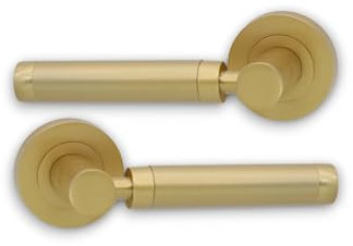 Infinity Decor Pair of Solid Zinc Zishan Straight Lever Door Pull Handle on Sprung Rose in Satin Brass Finish for Interior & Exterior Use