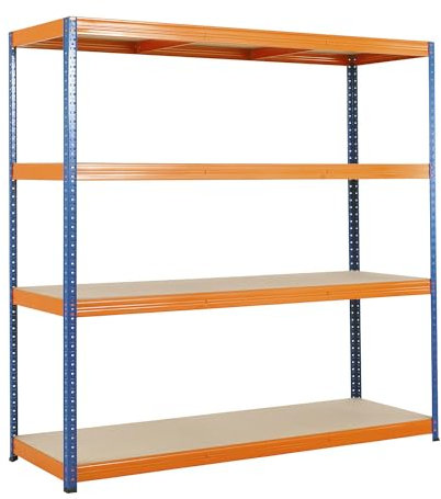 kaiserkraft | Steckregal | blau/orange | Feldlast 1200 kg | HxBxT 1780 x 1800 x 600 mm | 4 Spanplattenböden