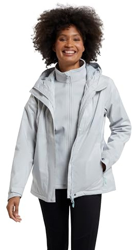 Mountain Warehouse Whirlwind 3-in-1-Jacke für Damen – IsoDry, Wasserdicht, Atmungsaktiv, Versiegelte Nähte – Ideal für Herbst, Winter, Wandern, Draußen und Camping Grau Damengröße EU 46