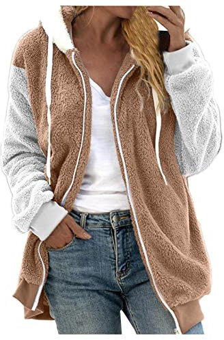 Zip Up Hoodie Kapuzenjacke Damen Langarm Hoodie Jacke Damen Zip Hoodie Damen Sweatshirt Hoodies Damen Winterjacke Damen Strickjacke Mädchen Softshelljacke Herren Wasserdicht(1-Khaki,XL)
