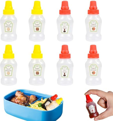 KUAOOAUK 8Pcs Condiment Squeeze Flaschen, 25ml Mini Ketchup Flasche, Kunststoff Portable Honig Sauce Flaschen Behälter für Kinder Erwachsene im Büro Picknick Bento Box Zubehör