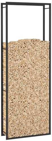 Homgoday Holzständer, Kaminholzregal, Kaminholzregal für den Innen- und Außenbereich, Holzregal aus Stahl, für den Außenbereich, für den Innen- und Außenbereich, Mattschwarz, 80 x 28 x 222 cm