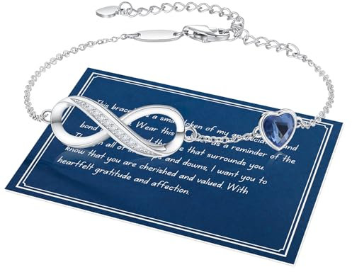 TERRISHE Bracelet Infini d'Amour Femme Réglable - Bijoux d'Amitié Argent - Cadeau Anniversaire, Fête des Mères, Maman - Infinity Heart