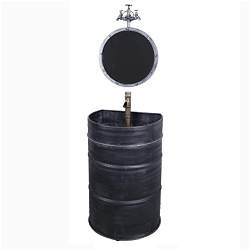 WASHLA Fregadero de baño con Pedestal Retro, con Espejo y Grifo de Agua fría y Caliente Unidad de Lavabo de Piso Estilo Industrial Tubo de desagüe del Fregadero de La