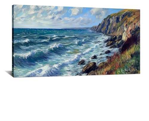 HNKDKJ Claude Monet Leinwand-Wandkunst klassische Kunst dekorative Poster und Drucke Originaldesign Cliff Walk Vintage-Dekorationen 65x130cm/26x51 Zoll–Innenrahmen