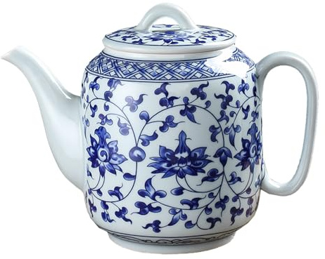 Mozacona Ceramic Teapot, Blue and White Tea Pot, Coffee Pot with Lid, 28oz