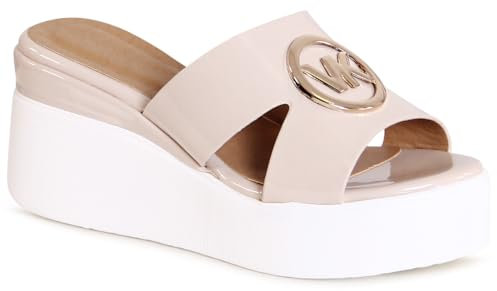 topschuhe24 3084 Damen Lack Keilabsatz Sandaletten XXL Plateau Sandalen, Farbe:Beige, Größe:39 EU