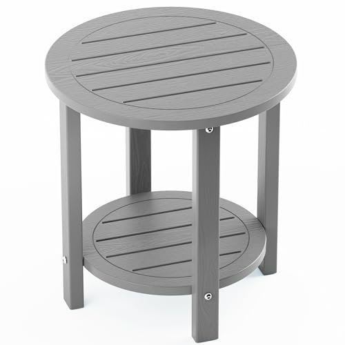 YEFU Outdoor Side Table 2-Tier HIPS Adirondack Patio End Tables Weather Resistant Small Coffee Table (Grey, 1PC)