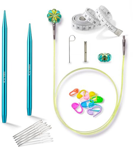 Dumeher Swivel Seile Kunststoff + Strickspitzen/Nadelspitze Metal, 4.0mm Rundstricknadel Set 360 ° Drehmechanismus, Seillänge 80 cm für austauschbare Rundstricknadeln