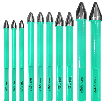 LEKOMESH Masonry Drill Bits Set - 10pcs 5mm*3+6mm*3+8mm*2+10mm+12mm Concrete Drill Bits Set Ceramic Drill Bit Carbide for for Wood, Plastic, Masonry, Ceramic Tile, Marble, Glass, Triangle Shank