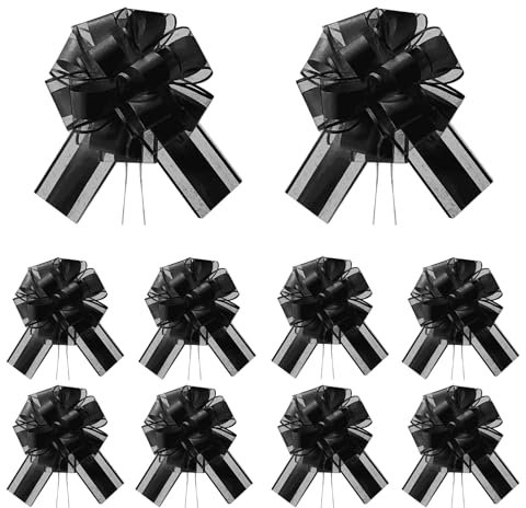 10 Stück Große Geschenkschleife, ø 18cm Ziehschleife Geschenk Schleife mit Geschenkbänder Dekoschleifen für Schleife Schultüte Geschenke Tüten Hochzeit Geburtstag Weihnachten, pull Gift Bow(Schwarz)