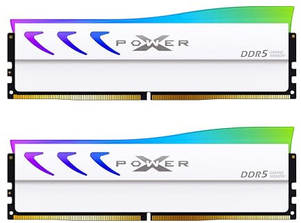 Silicon Power Storm SP064GXLWU64AFDL DDR5 64 GB (2 x 32 GB) RGB 6400MT/s (PC5-51200) 288-pin CL32 1,4 V UDIMM Desktop-RAM-Speicher mit Kühlkörper, Weiß