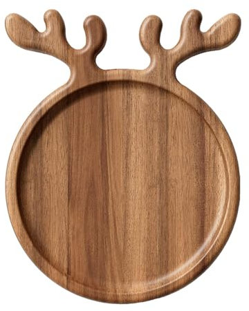 Plateau en bois de Noël - Plateau à biscuits de Noël | Assiette à dessert décorative | Assiette à dessert décorative en bois d'élan avec poignée en bois de cerf, assiette d'apéritif avec poignée en