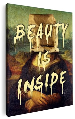 Artmazing | Mona Lisa Zitat Bild bunt | S-Art Bilder | Mona Lisa Zitat Bilder Modern | Leinwandbilder XXL Wohnzimmer | Wandbild Mona Lisa Zitat Deko XXL | Bild Leinwand XXL | buntes Poster für Wand