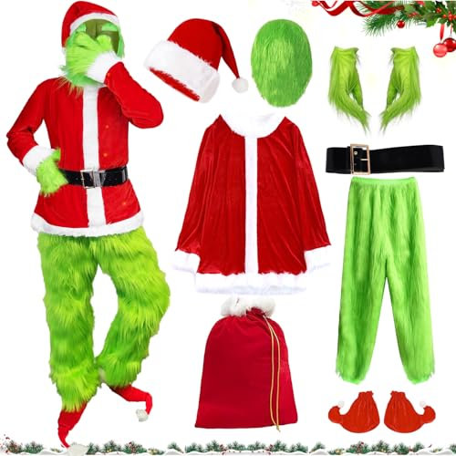 LXWINNER Costume natalizio Grinch, Costume da Grande Mostro Verde, Costume da Padre Natale Verde Uomo, Costume da Grinch Adulti, Costume Cosplay Festa di Natale a Tema (XXL-XXXL)