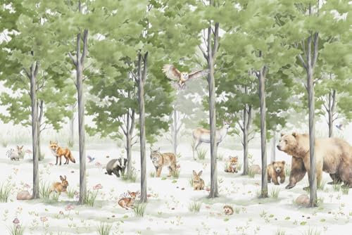 A.S. Création Papier peint Wildlife 3,75 m x 2,50 m - WALLLOVE Papier peint forêt chambre enfant vert, marron, beige colle incluse - DD129593