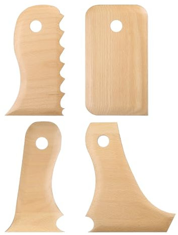 sourcing map 4pcs Pottery Ribs Trimming Tools Beech Pottery Profile Wave Curved Bundle Shaper Texture Rib Beech Wood for Carving Ceramics Clay