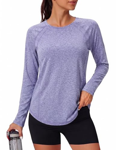 Gyabnw Damen UV Shirt UPF 50+ Sportshirt Langarm Mesh Rücken Atmungsaktives | Atmungsaktives Meshmaterial, UPF 50+ und UV Schutz, Für Fitness Yoga Laufen und Outdoor