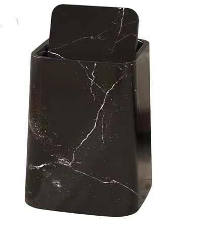 Easnea Plastic Marble Pattern Trash Can Double Layer Waste Basket Garbage Container Waste Bin Toilet Paper Basket Waste Storage Bucket Household Trash Bin with Swing-Top Lid (Black, S)