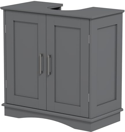 RELAX4LIFE Under Sink Bathroom Cabinet, Freestanding Storage Cupboard Basin Unit with 2 Doors, Adjustable Shelf & U-Shaped Cut-Out, Wooden Bathroom Floor Cabinet Vanity Basin Sink Organizer (Grey)