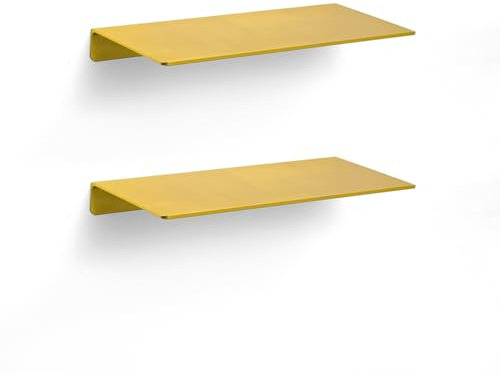MATOOYA Kleines Regal für die Wand, schwebendes Regal für Sammlerstücke, Aluminiumlegierung, Wandregale für Badezimmer, Schlafzimmer, Gold, 30 cm, 2 Stück