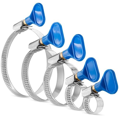 Poppstar 25x Hose Clamps with Wing Nut Stainless Steel, Clamping Range 10-70 mm, W2 Quality, Blue