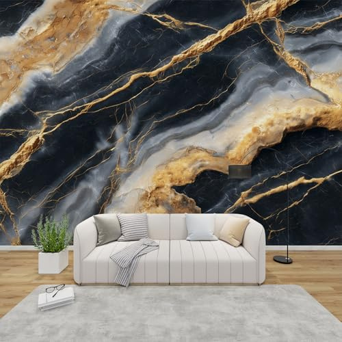 PaxGloz Fototapete Schwarz Gold Marmor Tapete Marmoroptik Tapeten Vliestapete Modern Wandtapete Wohnzimmer Schlafzimmer Kinderzimmer Wanddeko Motivtapeten 400 x 280 cm (B x H)
