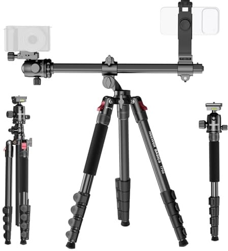 NEEWER BASICS 64.5 Horizontal Overhead Tripod Monopod for Dual Camera Aluminum Travel DSLR Camcorder Stand with Cell Phone Holder Compatible with Phone for Video Recording, 22lb/10kg Load, TP66