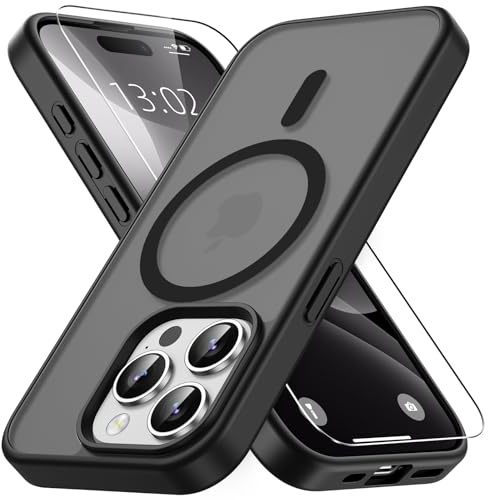 Vansdon Cover Magnetica per iPhone 15 Pro Max con 1 Pezzi Vetro Temperato | Nero, Compatibile con Magsafe, Protezione anticaduta di livello militare, Custodia Traslucida Opaca Sottile Antiurto
