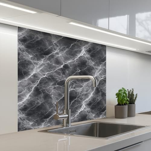 KitchenYeah© Splashback for Kitchen self-Adhesive Wall Protector Splash | 32x32 / 80x80 cm - Back Cooker Backsplash Dark gray - Lightning - Marble