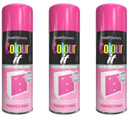 Paint Factory Colour It Perfect Pink Gloss Finish Quick Drying Spray Paint, 400ml, Pack of 3