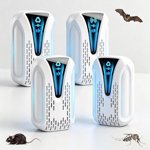 Repelente Ultrasónico de Plagas 2026 Mejorado, 4 Pack Electrónico Repelente Mosquitos Control de Plagas, Seguro para Mascotas y Personas, contra Cucarachas, Ratas, Arañas y Mosquitos - Blanco