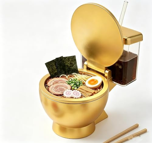 Cankypu Novelty Toilet Shaped Ramen Bowl Set, Built-in Drink Cup & Straw Fun Soup Bowl, Reusable,Compact, for Instant Noodles, Ramen, Soup, Unique Gag Gift for Food Lovers