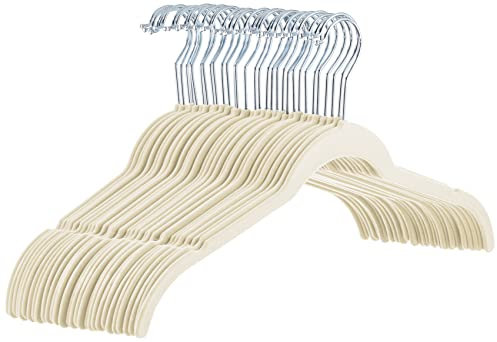 Amazon Basics Kleiderbügel für Hemd/Kleid, mit Samt überzogen 30er-Pack, Elfenbein