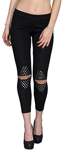 Berry Belle JadeBB Nieten Leggings Cuts Risse am Knie Sexy Glamour Stretch Matt Dessous 2 Farben (S/M, Schwarz/Nieten Front)