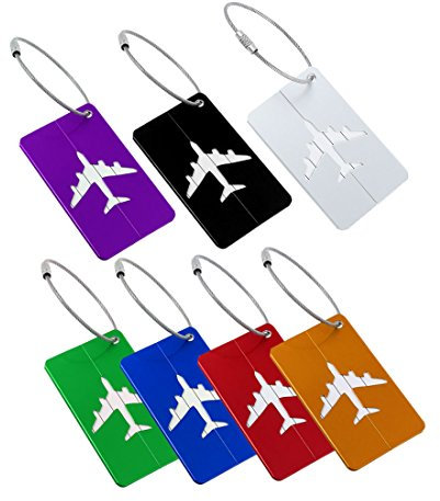 sourcing map 7pcs Étiquette Bagage Étiquette Valise Sac à Dos Porte-adresse étiquette ID nom Voyage Aluminium 7 couleur